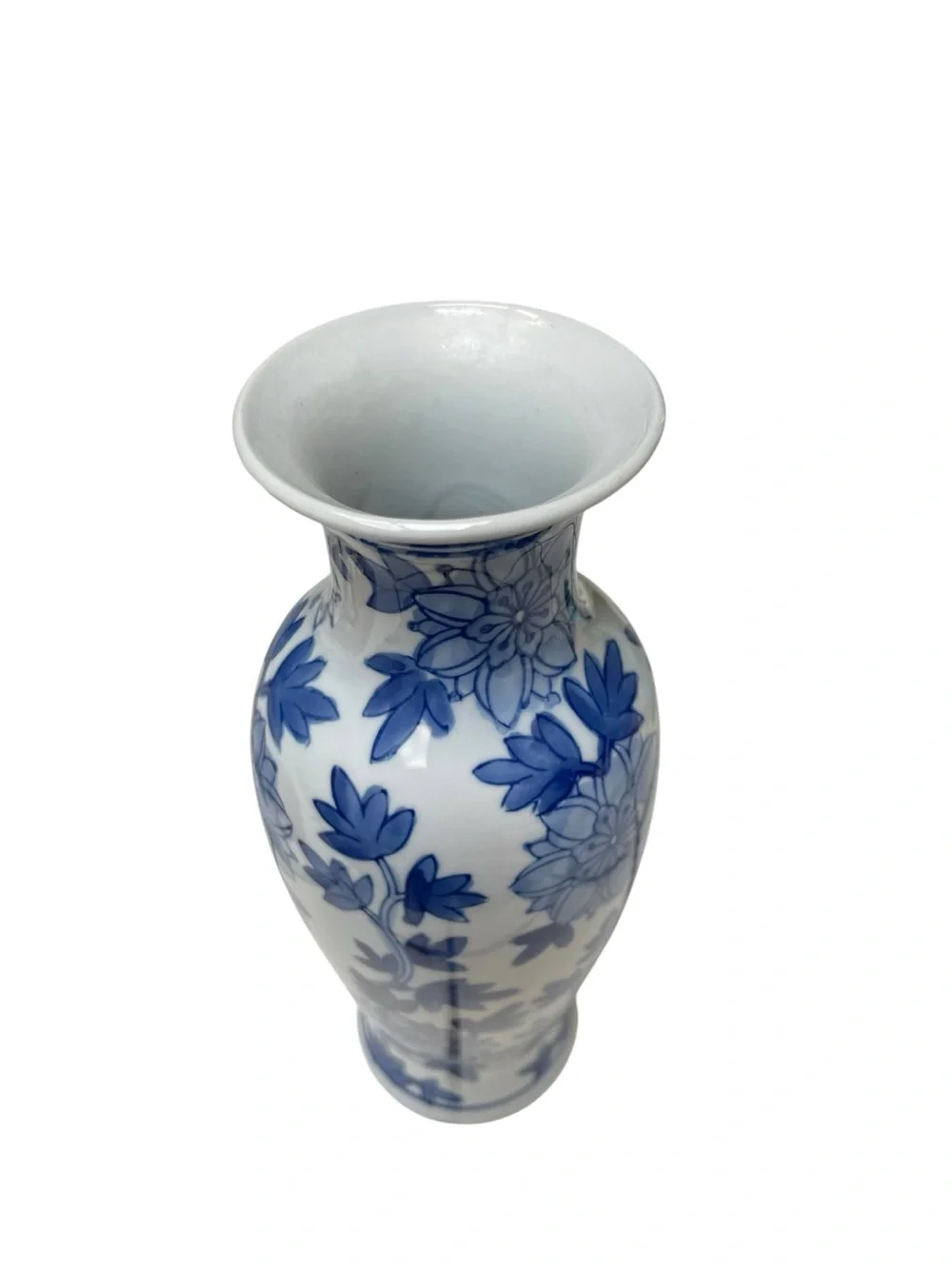 Vintage Blue White Porcelain Floral Vase Chinoiserie Bud Vase 10.5” Decor